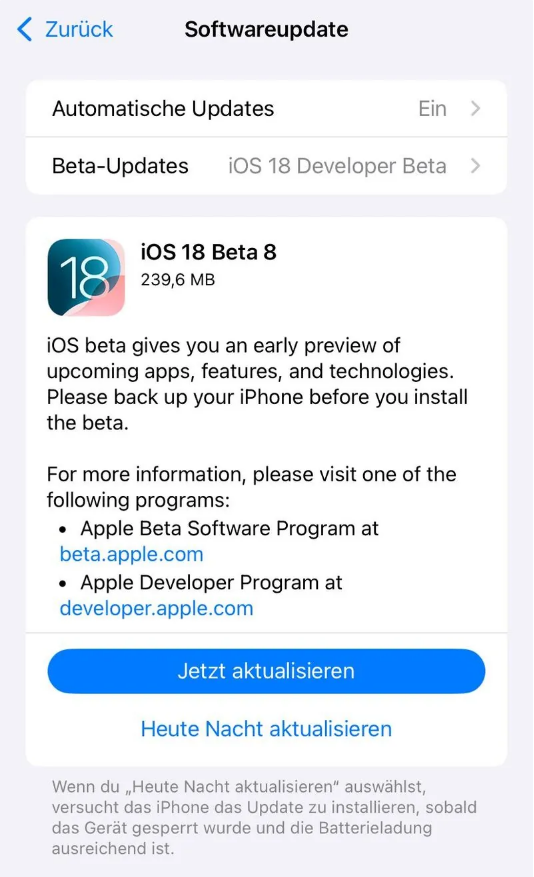 东莞苹果手机维修分享苹果 iOS / iPadOS 18 开发者预览版 Beta 8 发布 